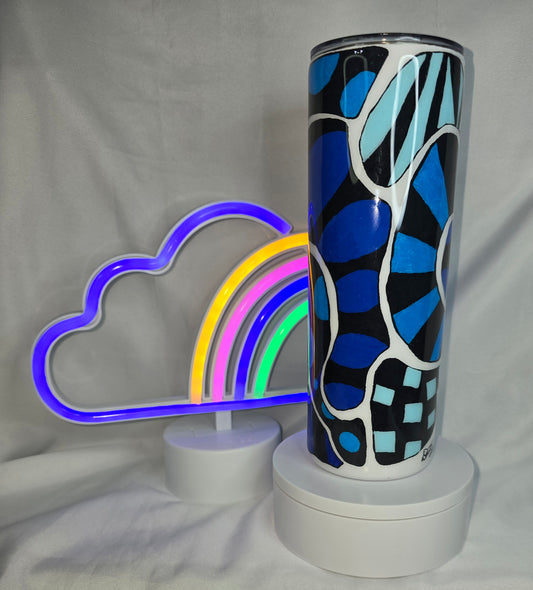 168- 20 oz blue tangle art handpainted tumbler