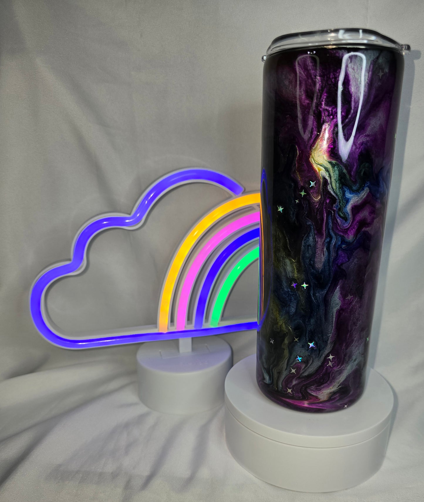 166- 20 oz duo purple outter space stars tumbler
