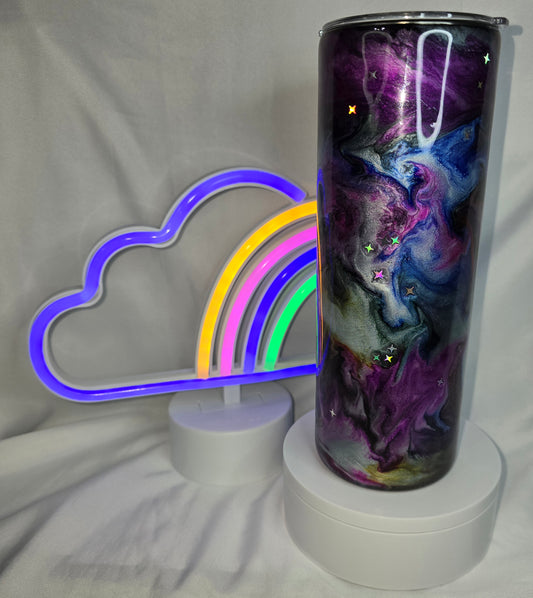 166- 20 oz duo purple outter space stars tumbler
