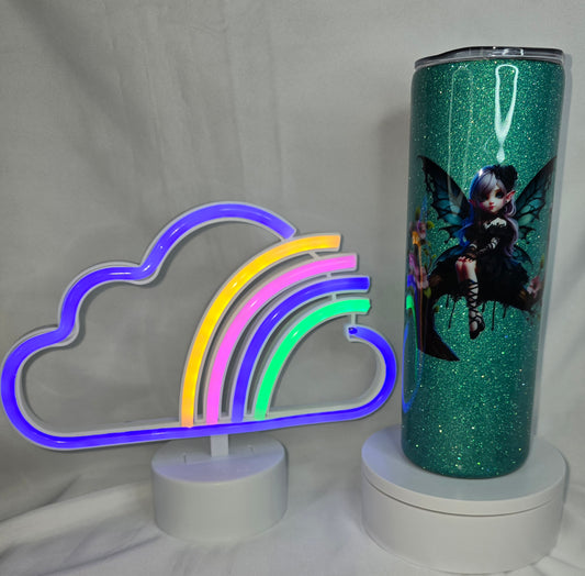 145- 20 oz green glitter fairy tumbler