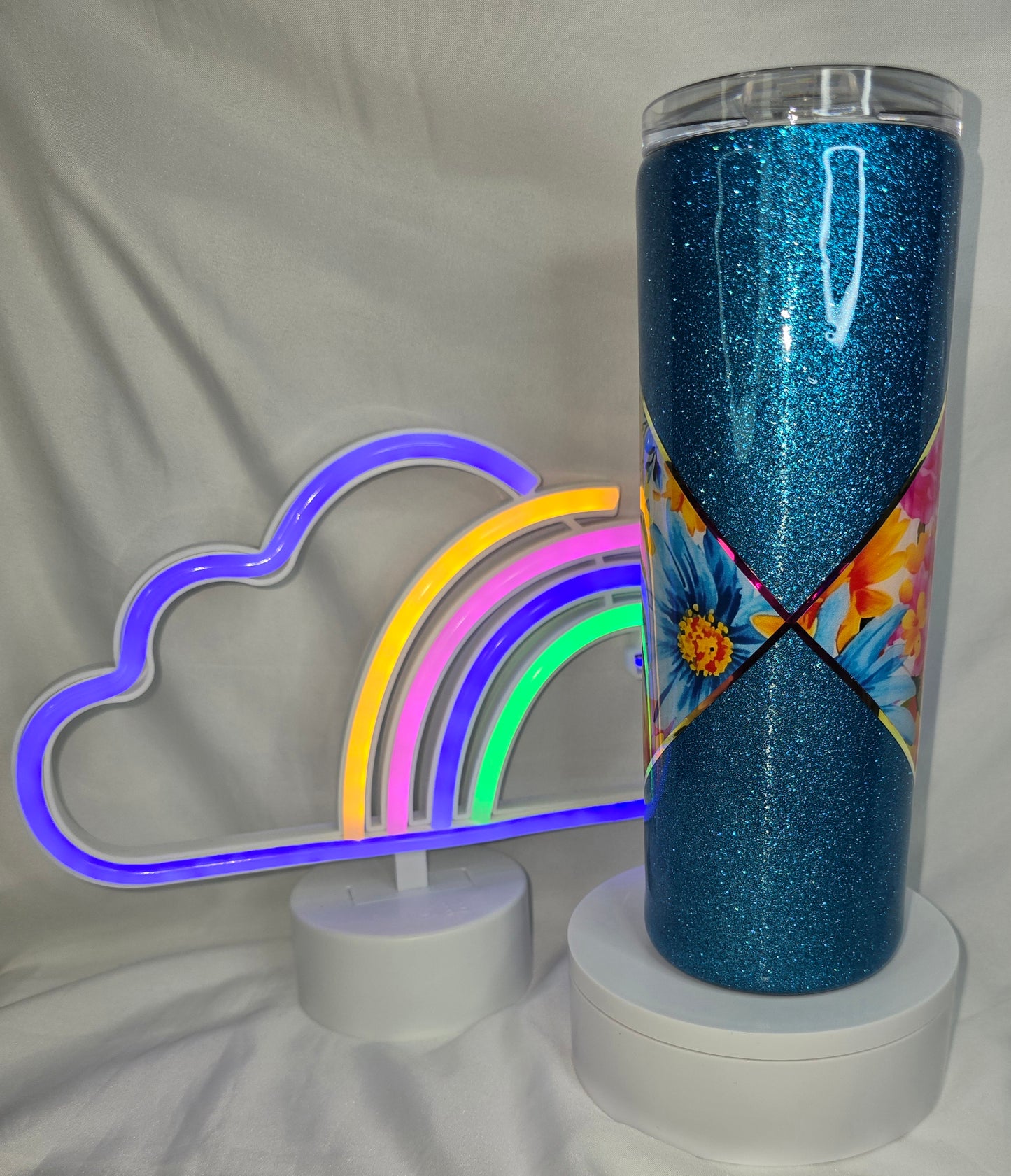 180- 20 oz blue glitter floral tumbler