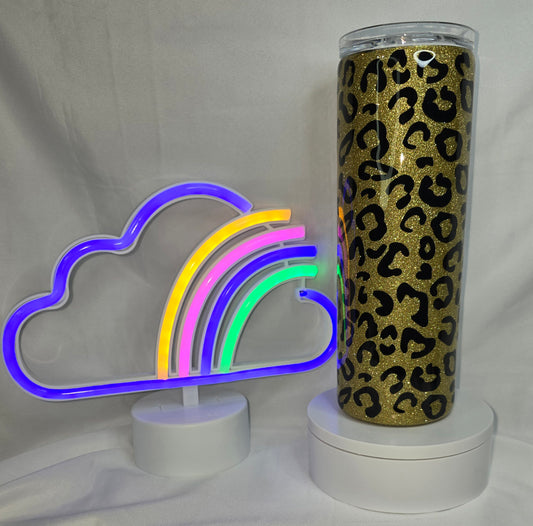 160- 20 oz Leopard print glitter tumbler