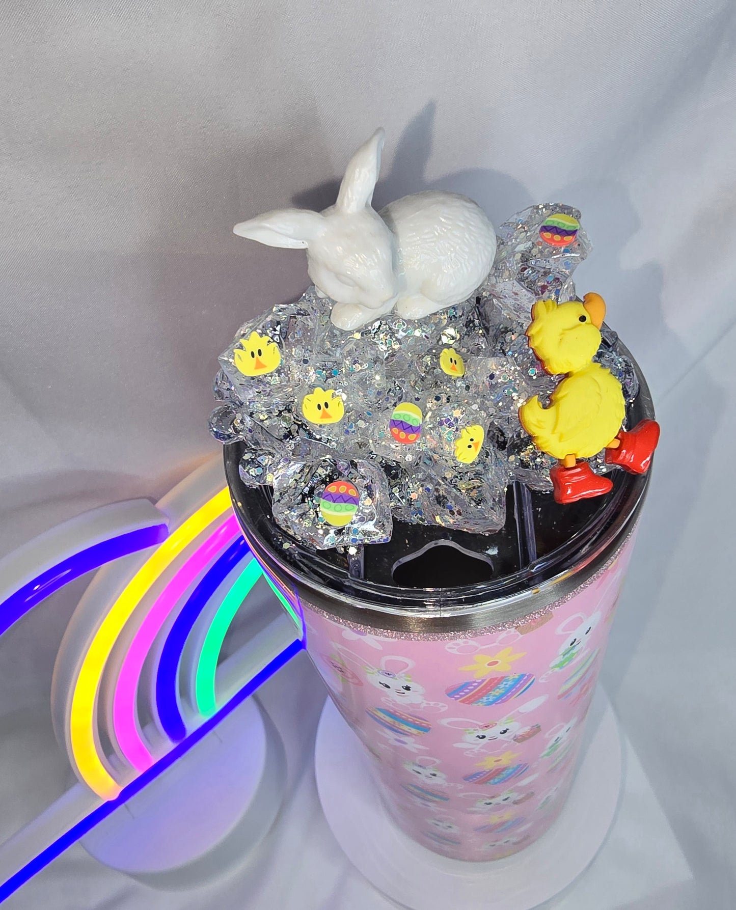 172- Easter bunny 20 oz epoxy tumbler with decorative topper