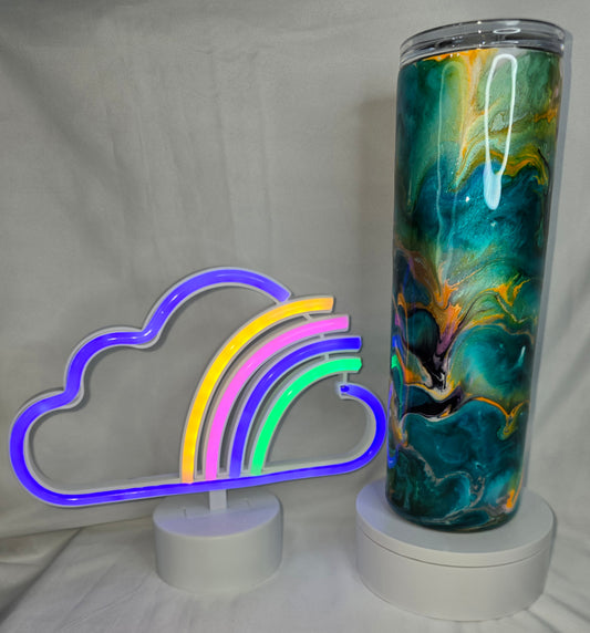 142-30 oz blue and orange ink drop tumbler