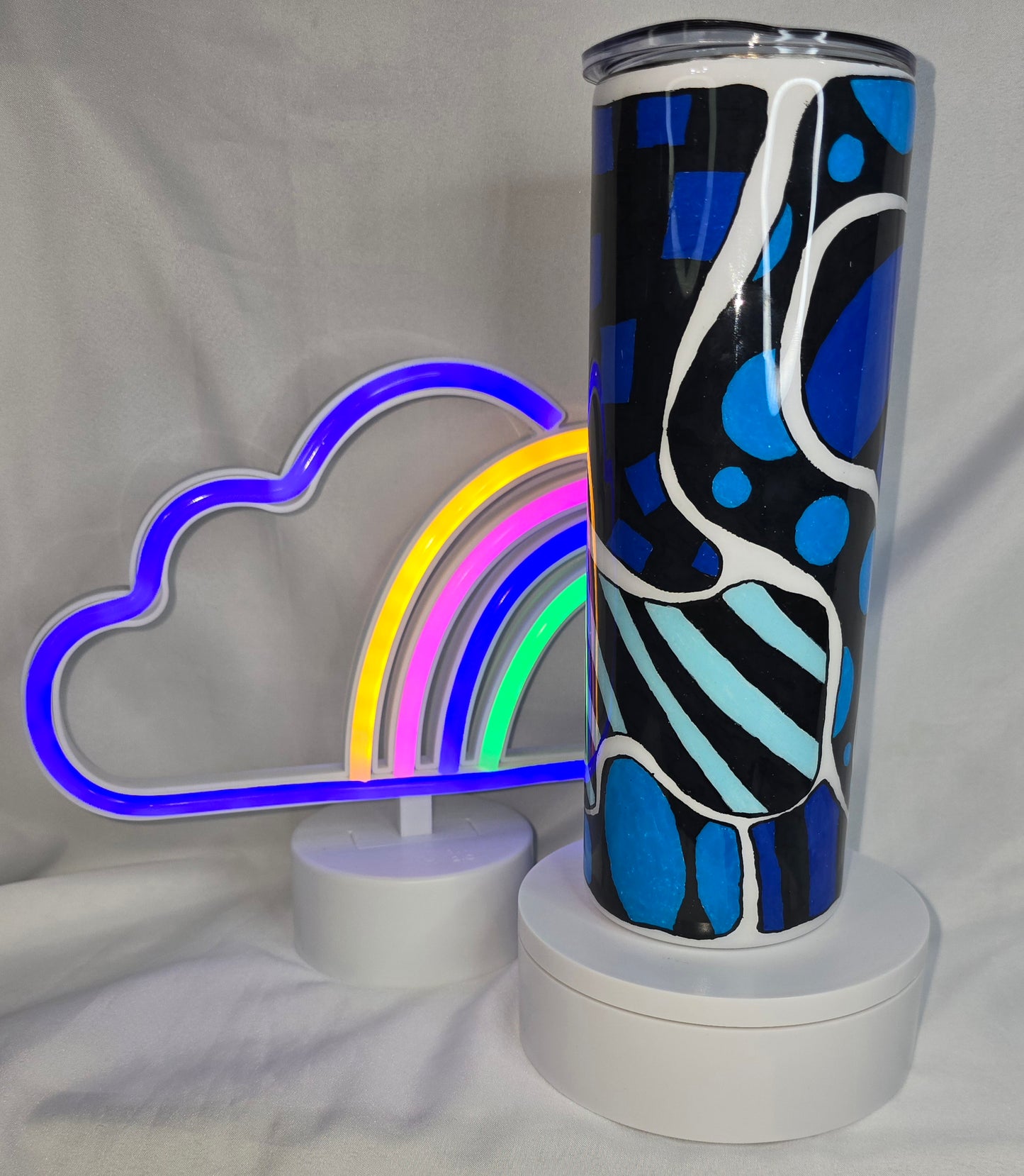 168- 20 oz blue tangle art handpainted tumbler