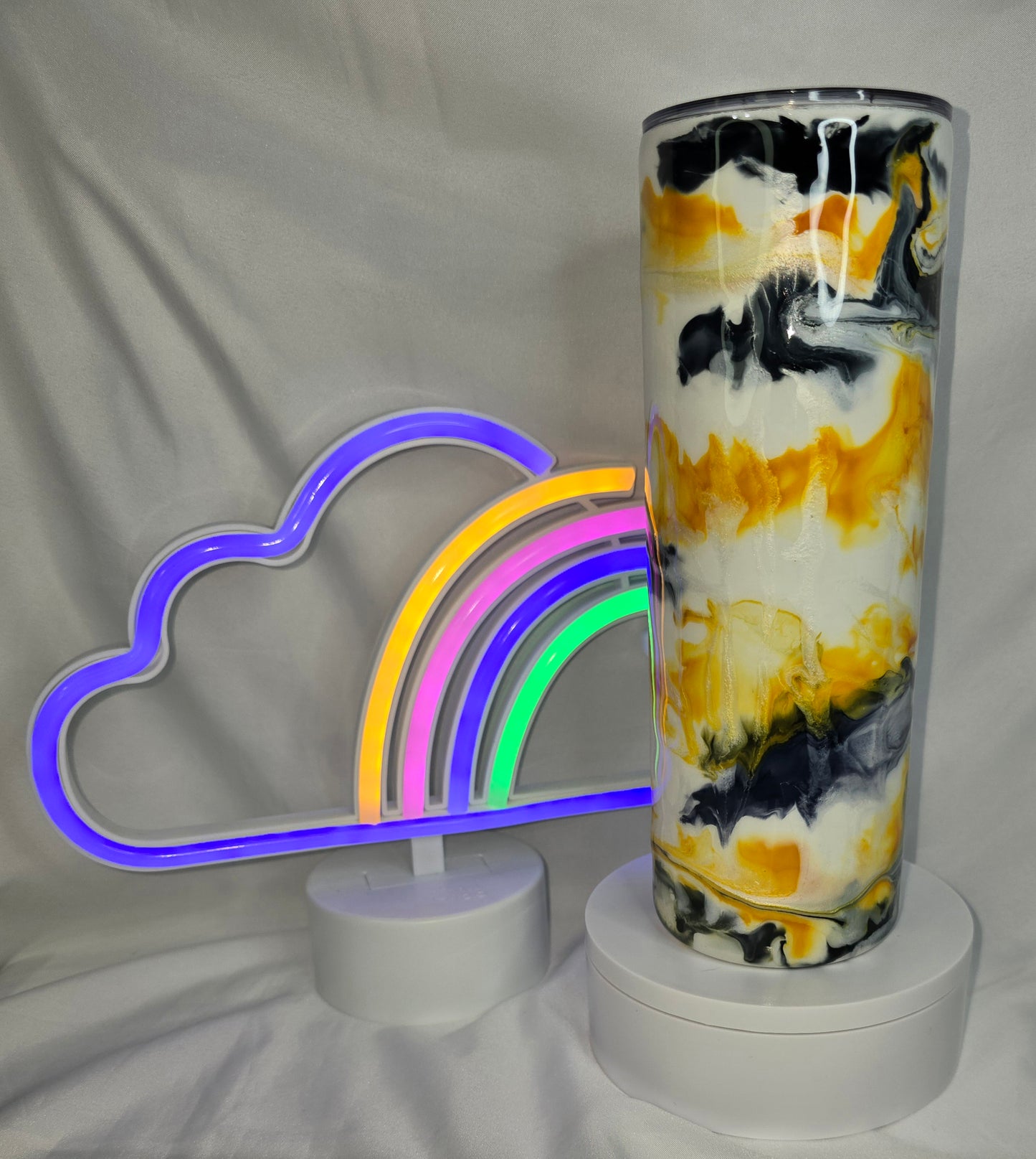 178- 20 oz black and yellow ink drop tumbler