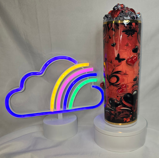 164- 20 oz tumbler red and black hearts with topper