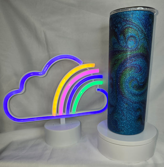 S34- Blue Glitter Swirls 20 oz sublimated tumbler/damaged clearance