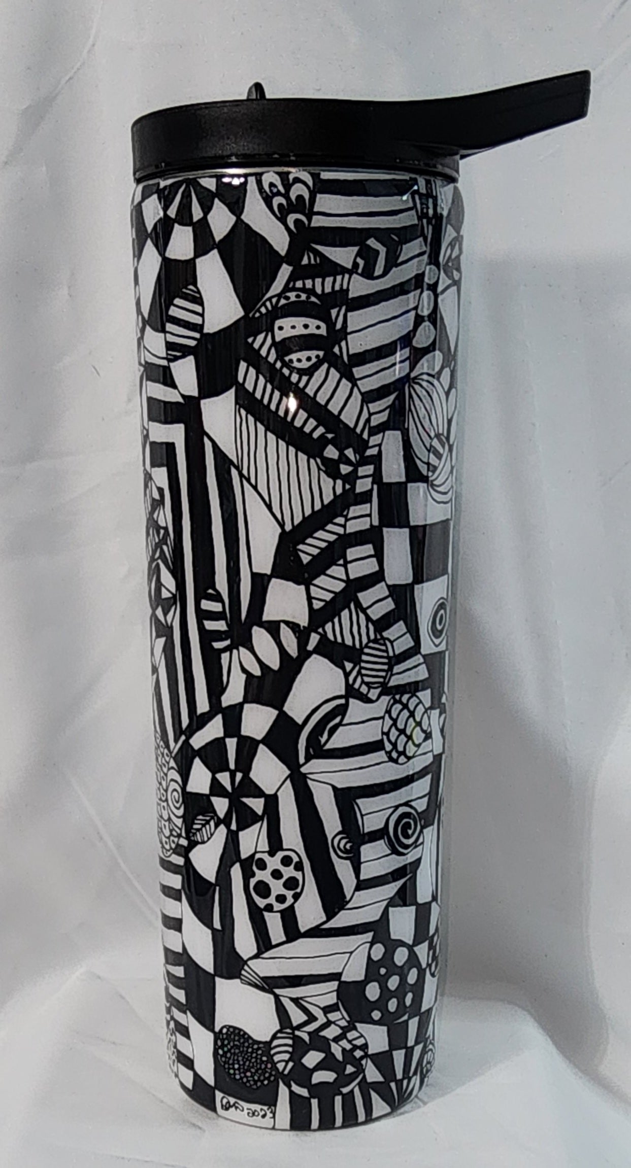 3-Black and White 30oz hand drawn Tangle Art Tumbler