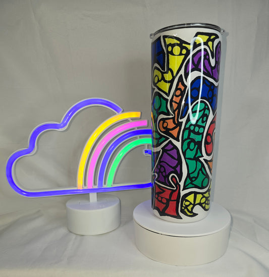 20-Rainbow hand drawn tangle art 20oz skinny duo tumbler