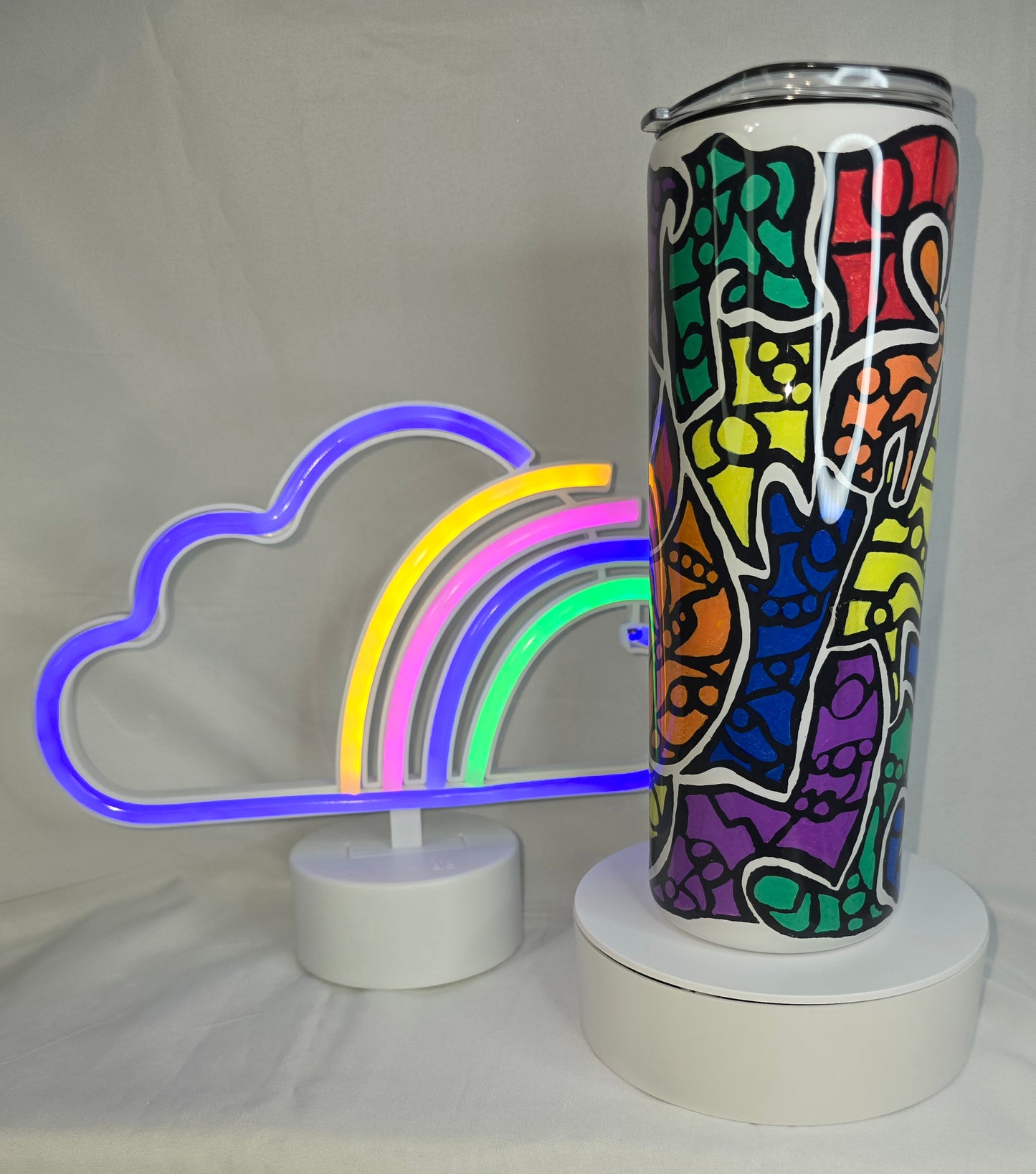 20-Rainbow hand drawn tangle art 20oz skinny duo tumbler