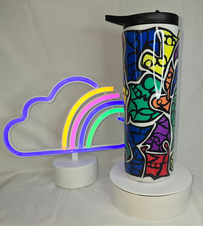 20-Rainbow hand drawn tangle art 20oz skinny duo tumbler