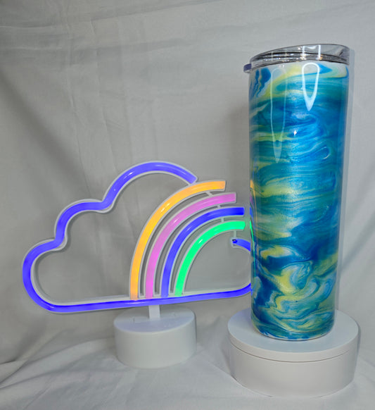 110-Blue and yellow 20oz stainless tumbler