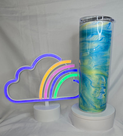 110-Blue and yellow 20oz stainless tumbler