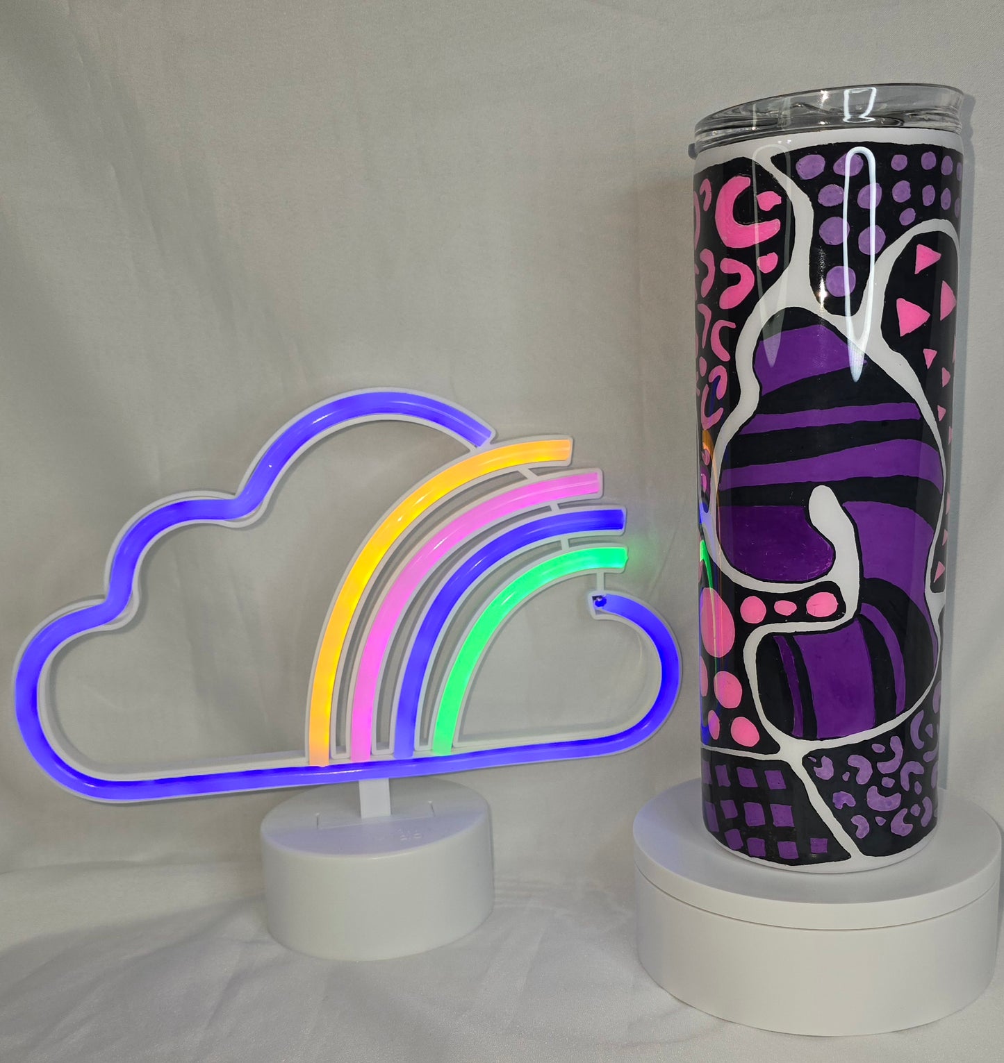 112-Hand painted pink and purple tangle art 20oz tumbler