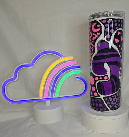 112-Hand painted pink and purple tangle art 20oz tumbler