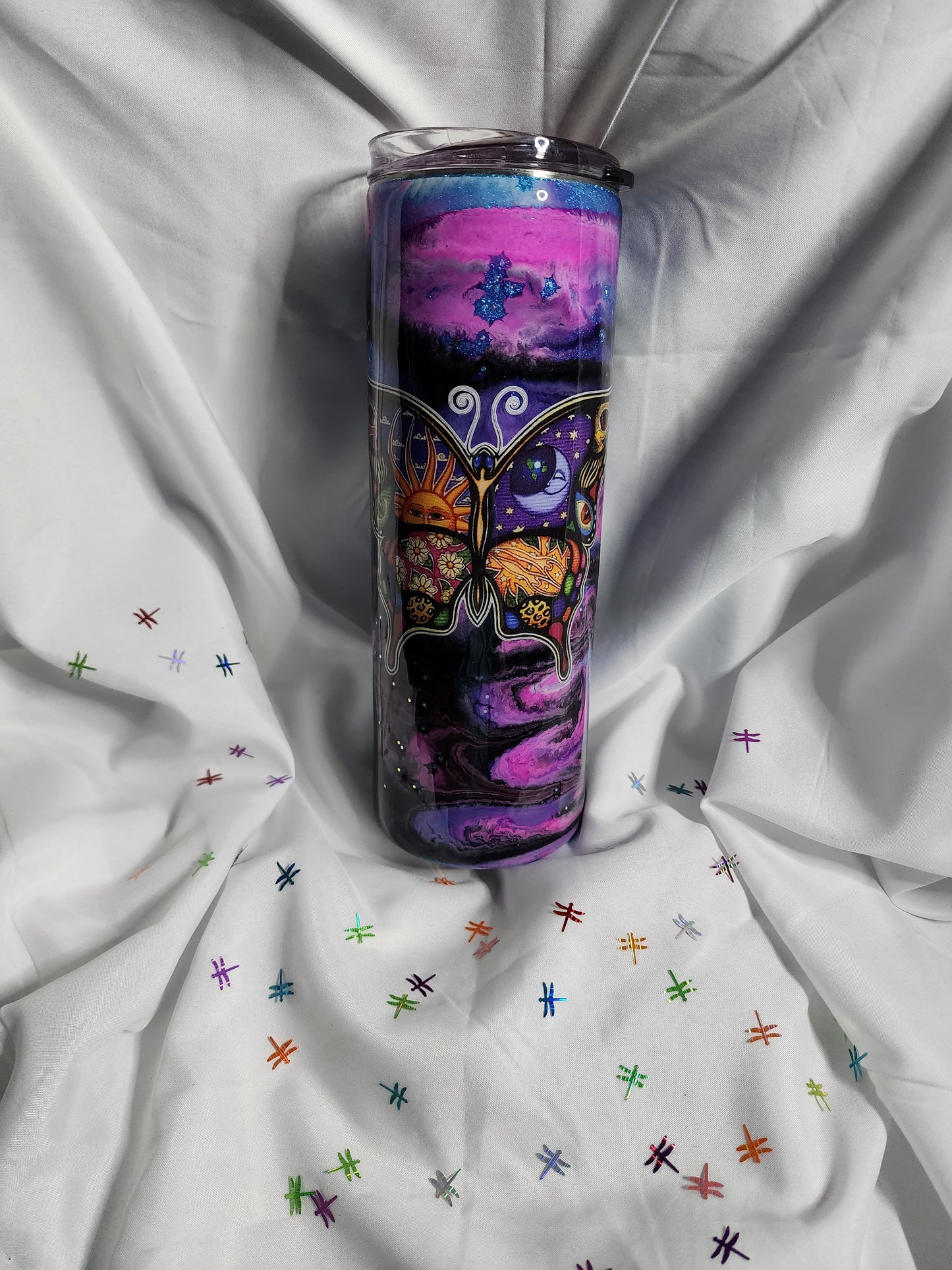 11-Pink and Purple Butterfly 20oz Skinny Tumbler