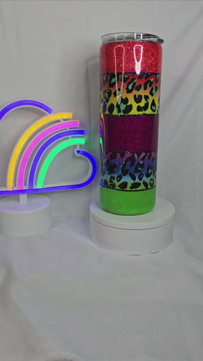 104-Rainbow leopard print 20 oz tumbler