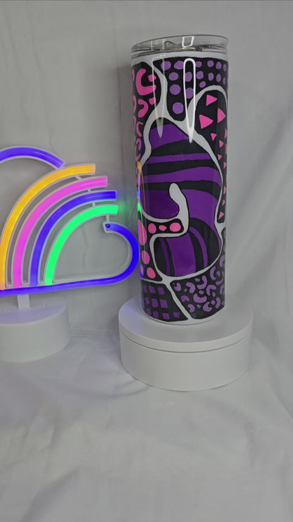 112-Hand painted pink and purple tangle art 20oz tumbler