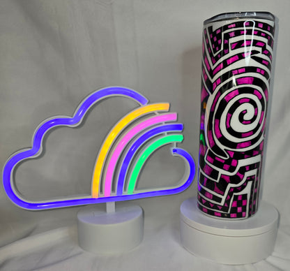146- 20 oz hand painted pink and black tangle art tumbler